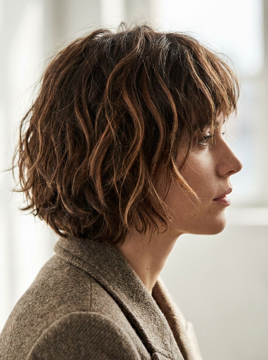 Karamell Highlights auf kurzem braunem Haar - Haarfarben Ideen für kurze Haare